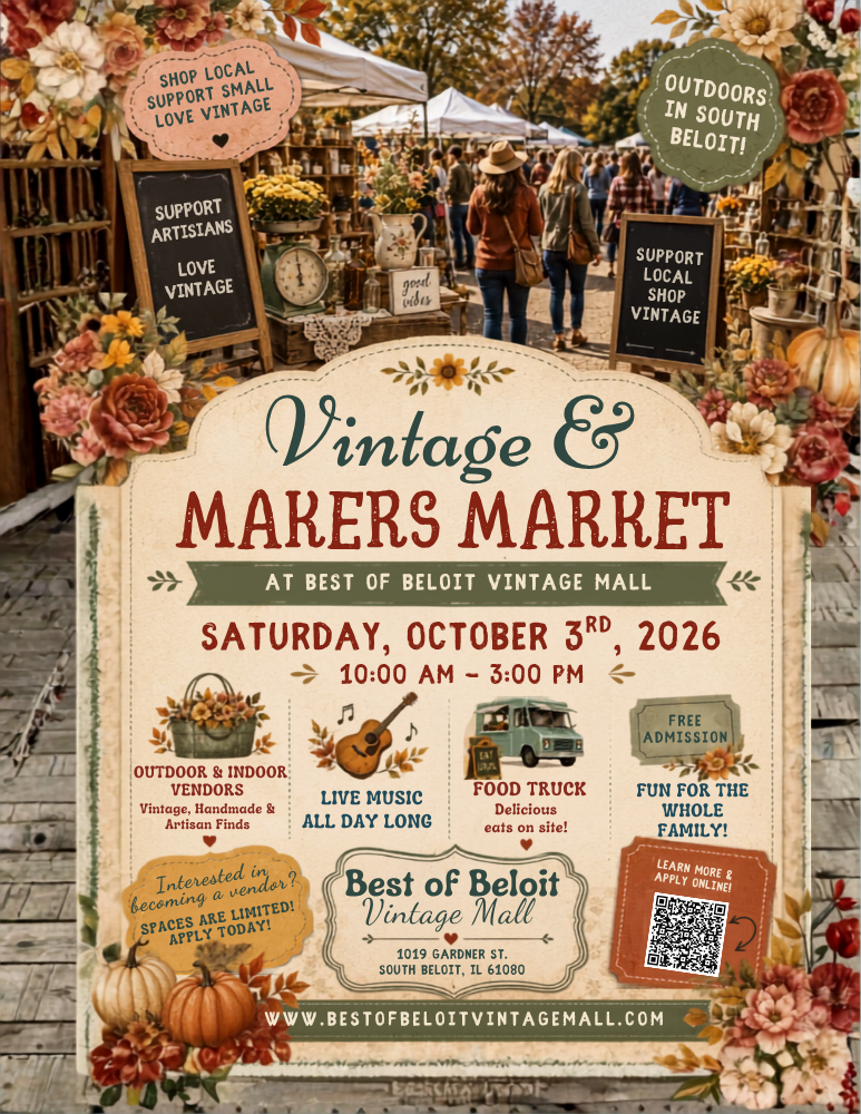 Vintage & Makers Outdoor Vendor Market May Flyer