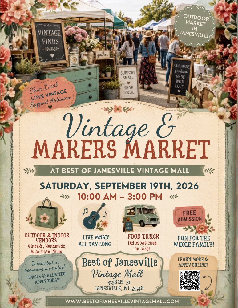 Vintage & Makers Outdoor Vendor Market May Flyer